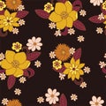 Seamless pattern with simple flowers. Floral print hippie 60s.