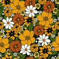 Seamless pattern with simple flowers. Floral print hippie 60s.