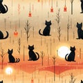 seamless pattern of simple funny cats in cartoon style