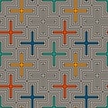 Seamless pattern with simple geometric ornament. Repeated puzzle mosaic abstract background.