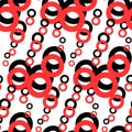 Seamless pattern of simple geometric shapes in black and red color. Abstract background texture. Royalty Free Stock Photo