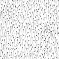 Seamless pattern of simple graphic wildflowers and leaves isolate on white background