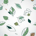 A seamless pattern of simple, hand-drawn leaves on a white background. vector design Generative AI Royalty Free Stock Photo