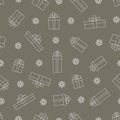 Seamless pattern of Simple linear gift boxes and snowflake