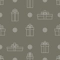 Seamless pattern of Simple linear gift boxes and snowflake