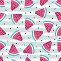 Seamless pattern simple seed and watermelon on striped brush stroke background