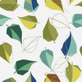 A seamless pattern of simple, stylized green leaves blowing in the wind. vector design Generative AI Royalty Free Stock Photo