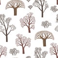 Seamless pattern of simple trees. Illustartion of brown forest on white background