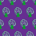 Seamless pattern with simple trees on purple board. Ecology theme. Save the planet. Cartoon background for Kids Royalty Free Stock Photo