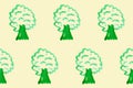 Seamless pattern with simple trees on yellow board. Ecology theme. Save the planet. Cartoon background for Kids Royalty Free Stock Photo