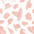 Seamless Pattern Simple Vector Hats and Caps Illustration with White Background