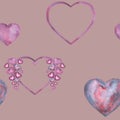 Seamless pattern with simple watercolor lilac hearts for Happy Valentines Day card or t-shirt design. Romance