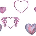 Seamless pattern with simple watercolor lilac hearts for Happy Valentines Day card or t-shirt design. Romance