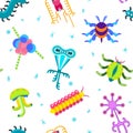 Seamless pattern with simplest microorganisms. Science of studying bacteria and viruses Royalty Free Stock Photo