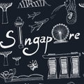 Seamless pattern Singapore hand drawn icons Vector illustration