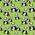 Seamless pattern with sitting cute panda and bambo