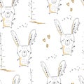 Seamless pattern with Sketch doodle rabbit print.