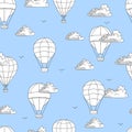 Seamless pattern with sketch flying air balloons.