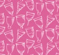 Seamless pattern with sketch menstrual cups with strokes on a pink background. Zero waste objects. Ecological health care. Vector