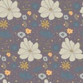 Seamless pattern with sketch pale colors flowers