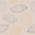 Seamless Pattern With Sketch Seashells