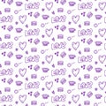 Seamless pattern, sketch style, hand drawn doodle elements, purple ink collection
