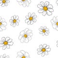 Seamless pattern sketch white chamomile flowers design print blue background for textile and fabric ornament vector illustration Royalty Free Stock Photo