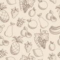 Seamless pattern with sketched fruits