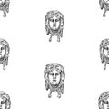 Seamless pattern from sketches ancient architectural masks in form female faces
