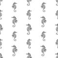Seamless pattern of sketches cartoon seahorse