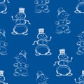 Seamless pattern of sketches cheerful christmas snowmen