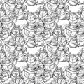 Seamless pattern of sketches cheerful happy friendly smiling snowmen crowd