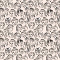 Seamless pattern of sketches of children`s faces