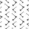 Seamless pattern of sketches of children scooters