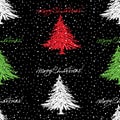 Seamless pattern of sketches christmas trees in snowfall