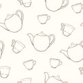 Seamless pattern with sketches cups and teapots Royalty Free Stock Photo