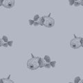 Seamless pattern of sketches cute aquarium fishes floating in water