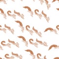 Seamless pattern of sketches flock red wild jumping squirrels