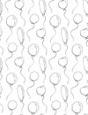 Seamless pattern with sketches of flying balls with a hatch. Festive children background. Vector scribble pattern