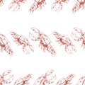 Seamless pattern of sketches large marine lobsters