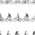 Seamless pattern of sketches men and women biking