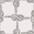 Seamless pattern of sketches rigging rope with sea knots Royalty Free Stock Photo