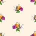 Seamless pattern of sketches small bouquets of flowers