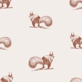 Seamless background of sketches squirrel running away