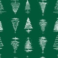 Seamless pattern of sketches various christmas trees