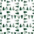 Seamless pattern of sketches various christmas trees