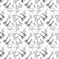 Seamless pattern of sketches various female jewerly with diamond and pearl