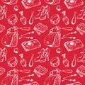 Seamless pattern of sketches various female things