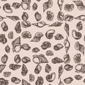 Seamless pattern of sketches various seashells