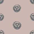 Seamless pattern from sketches vintage lion mask on wall of ancient building